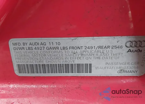 2011 Audi A4 2.0T Premium from USA, damaged, VIN WAUFFAFL6BN033054